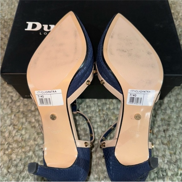 Dune London Blue and Cream Studded Heels - Picture 4 of 6